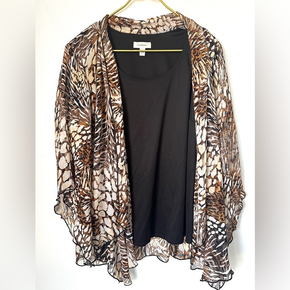 Dressbarn Brown Animal Print Layered Look Sheer Top Flowy Blouse Women’s 18/20